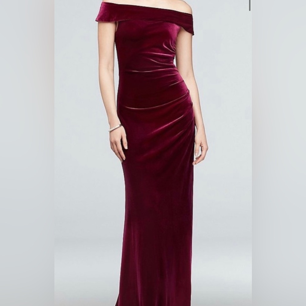 Burgundy off the shoulder velvet dress